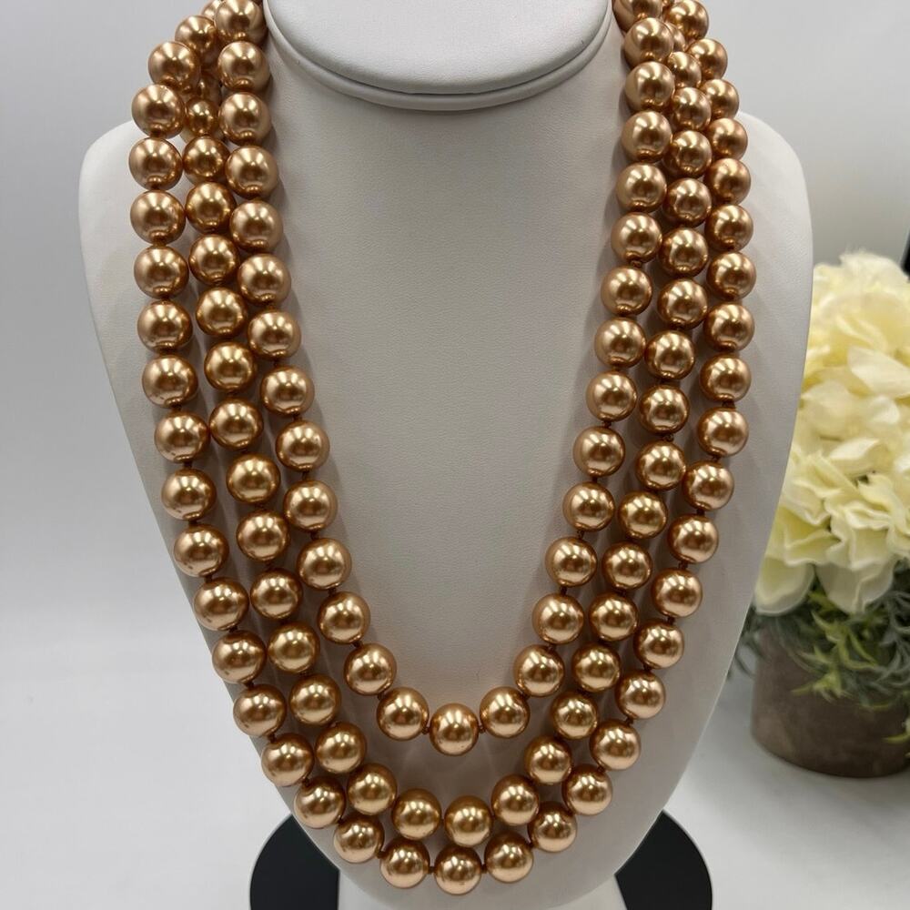 Faux Pearl 10mm Dark Gold Glass Long Heavy Flapper Versatile Endless‎ Necklace